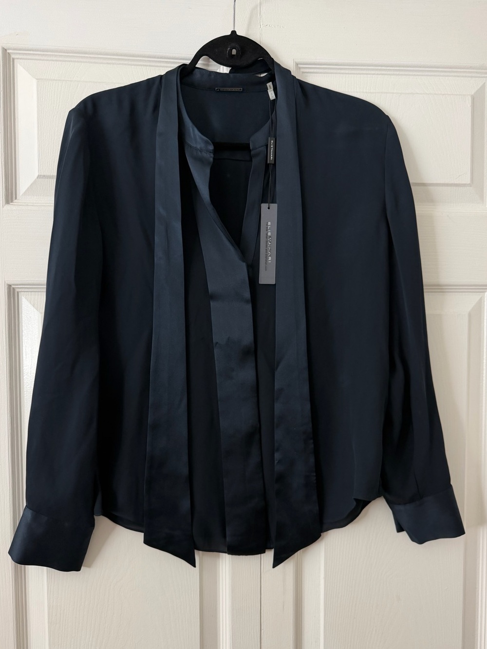 Elie Tahari Navy Tie-Neck Blouse Shirt